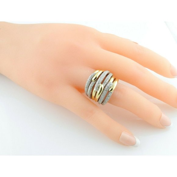 David Yurman 18K Gold Sterling Diamond Triple Loop Labyrinth Ring 7 #10708 - Picture 10 of 11